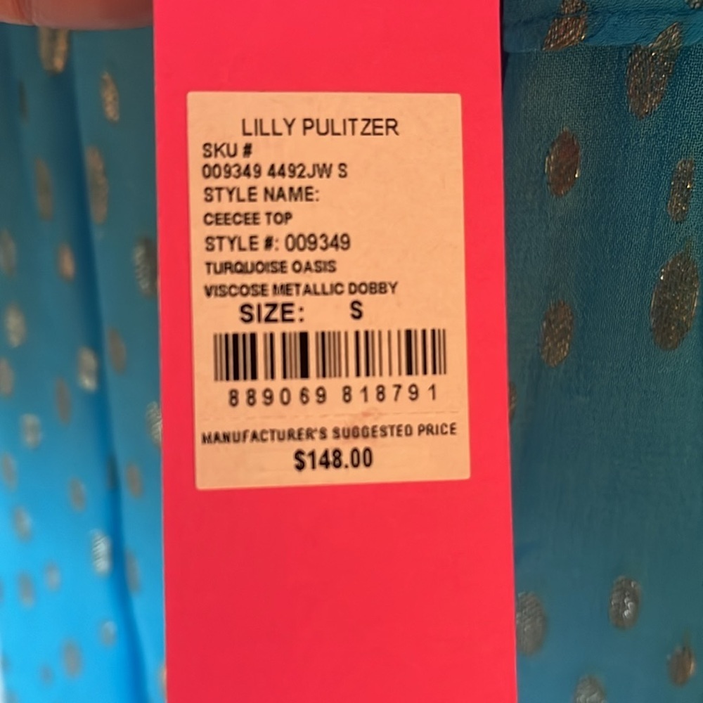 Lily Pulitzer CeeCee turquoise oasis top off shoulder option S NWT - Picture 6 of 12
